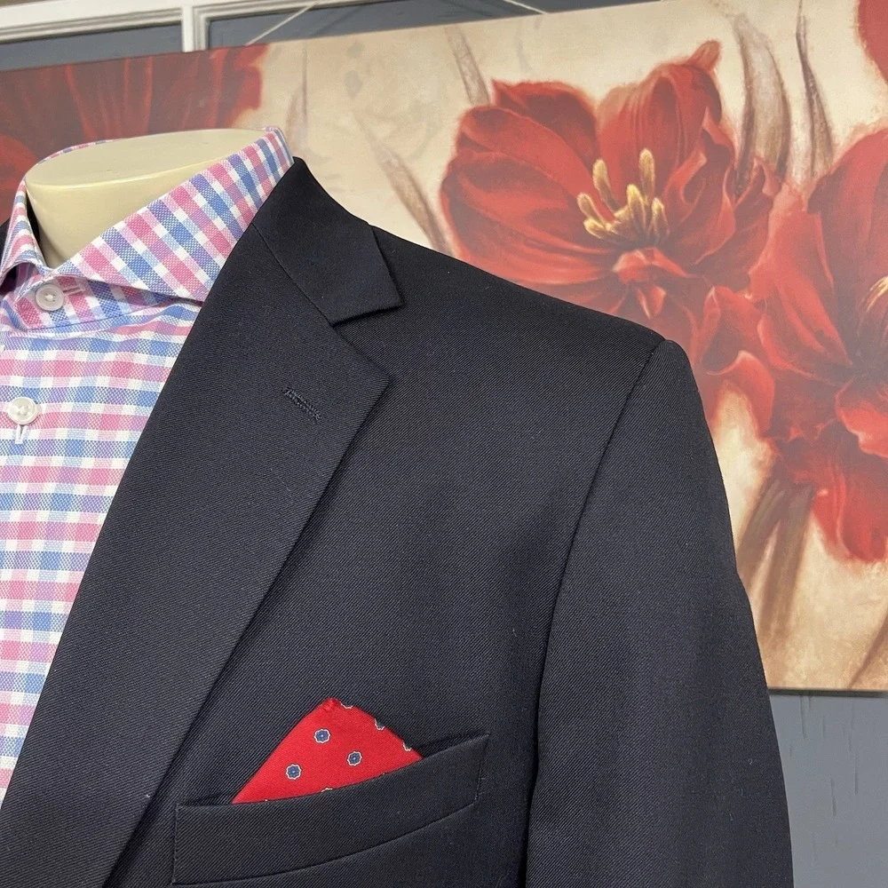 Joseph & Feiss Blazer Mens‎ 41L Long Classic Fit Wool Dark Navy Golden Buttons - Picture 4 of 11